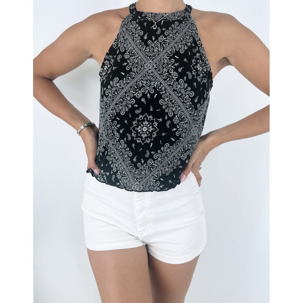 Mudd Paisley Black Halter Neck Sleeveless Tank Top  Size Large